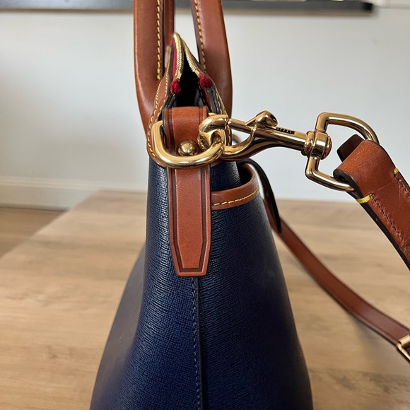 Dooney & Bourke navy blue and brown leather Satchel - Picture 5 of 13